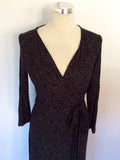 LK BENNETT BLACK & BEIGE FLORAL PRINT WRAP DRESS SIZE 10