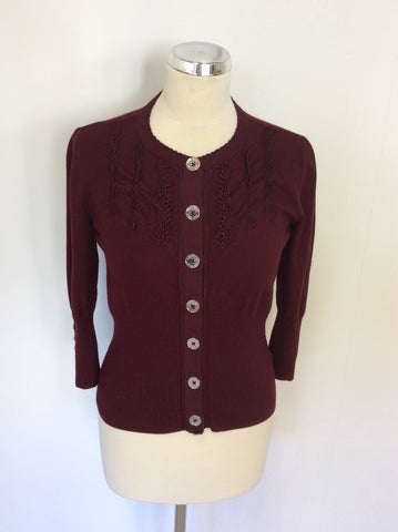 KAREN MILLEN BURGUNDY CARDIGAN SIZE 3 UK 12/14