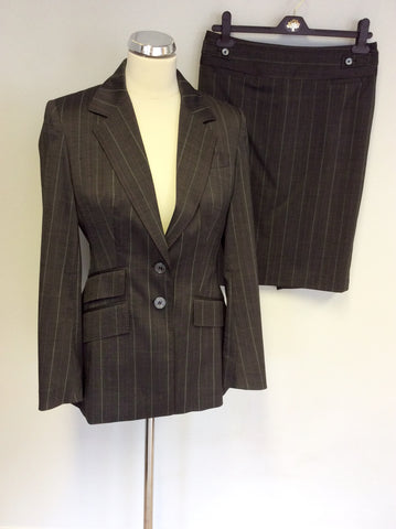 KAREN MILLEN GREY PINSTRIPE WOOL SKIRT SUIT SIZE 10/12