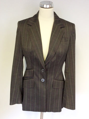 KAREN MILLEN GREY PINSTRIPE WOOL SKIRT SUIT SIZE 10/12