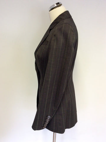 KAREN MILLEN GREY PINSTRIPE WOOL SKIRT SUIT SIZE 10/12