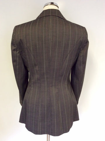 KAREN MILLEN GREY PINSTRIPE WOOL SKIRT SUIT SIZE 10/12