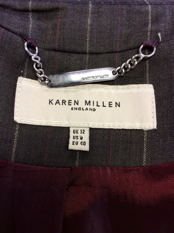 KAREN MILLEN GREY PINSTRIPE WOOL SKIRT SUIT SIZE 10/12