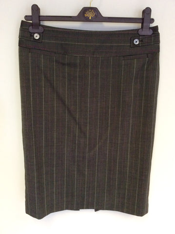 KAREN MILLEN GREY PINSTRIPE WOOL SKIRT SUIT SIZE 10/12