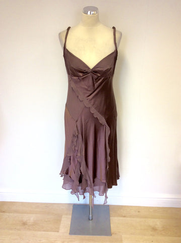 KAREN MILLEN BROWN SILK SPECIAL OCCASION DRESS SIZE 14