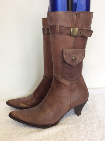 PIED A TERRE TAN BROWN LEATHER CALF LENGTH BOOTS SIZE 5/38