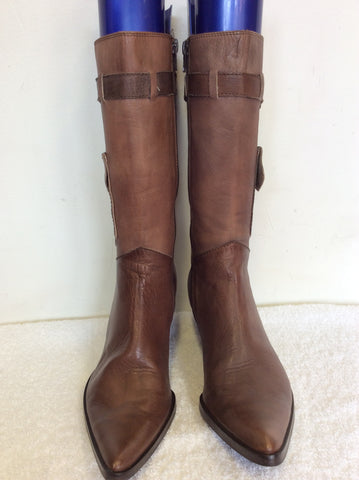 PIED A TERRE TAN BROWN LEATHER CALF LENGTH BOOTS SIZE 5/38