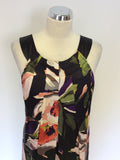 TED BAKER BLACK & MULTI COLOURED FLORAL PRINT SILK DRESS SIZE 3 UK 12