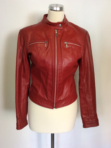 VALI RED LEATHER ZIP UP BIKER STYLE JACKET SIZE 12