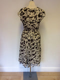 HOBBS IVORY & DARK GREY PRINT SILK WRAP DRESS SIZE 12