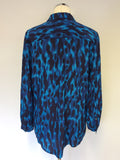 WHISTLES TURQOUISE & DARK BLUE PRINT SILK BLOUSE SIZE 10