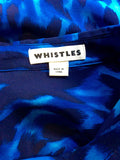 WHISTLES TURQOUISE & DARK BLUE PRINT SILK BLOUSE SIZE 10