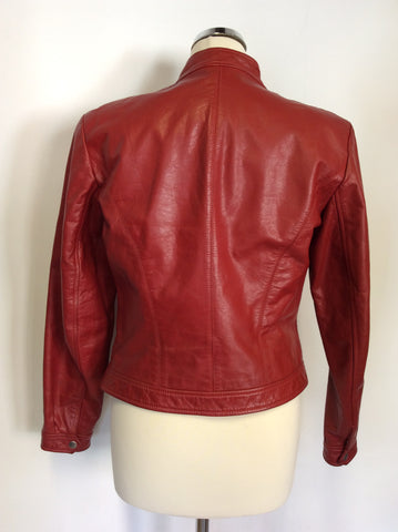 VALI RED LEATHER ZIP UP BIKER STYLE JACKET SIZE 12