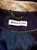 WHISTLES NAVY BLUE & LIGHT GREY TRIM TRENCH COAT/ MAC SIZE 12