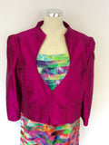 CONDICI HOT PINK SILK JACKET & MULTI COLOURED PRINT DRESS SIZE 20