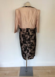 CONDICI LIGHT PINK SILK & BLACK LACE DRESS & JACKET SUIT SIZE 20