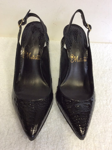 MISTRESS BLACK PATENT CROC SLINGBACK HEELS SIZE 5/38