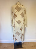 CAVIAR CREAM & LIGHT BROWN PRINT SLEEVELESS TOP & DUSTER COAT SIZE 20