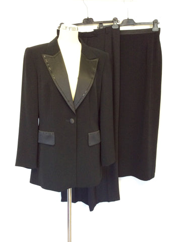 VERA MONT BLACK TUXEDO JACKET, LONG SKIRT AND TROUSER SUIT SIZE 12/14