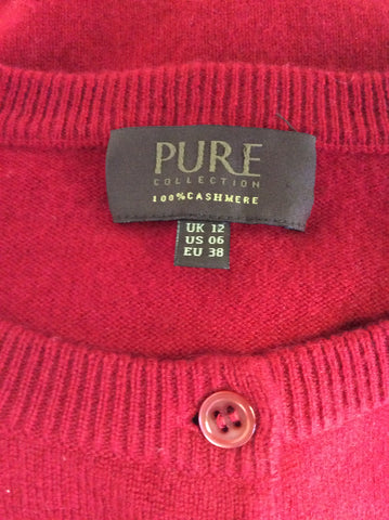 PURE COLLECTION RED CASHMERE CREW NECK CARDIGAN SIZE 12