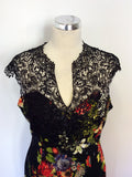 JOSEPH RIBKOFF BLACK LACE TOP FLORAL PRINT DRESS SIZE 14