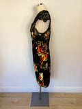 JOSEPH RIBKOFF BLACK LACE TOP FLORAL PRINT DRESS SIZE 14