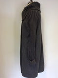 PHASE EIGHT GREY RIBBED KNIT COLLAR AND SLEEVE KNEE LENGTH COAT SIZE 14