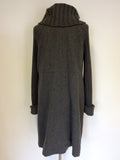 PHASE EIGHT GREY RIBBED KNIT COLLAR AND SLEEVE KNEE LENGTH COAT SIZE 14