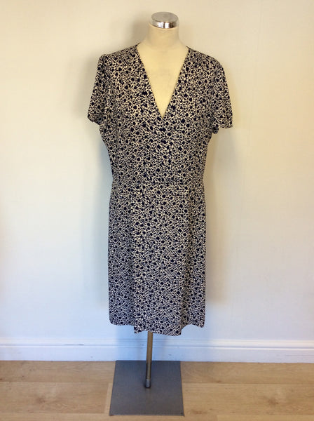 JIGSAW NAVY BLUE & WHITE FLORAL PRINT TEA DRESS SIZE 14