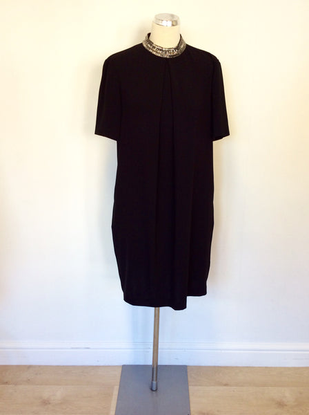 LK BENNETT STAR BLACK EMBELLISHED NECK SHIFT OCCASION DRESS SIZE 14