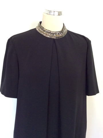 LK BENNETT STAR BLACK EMBELLISHED NECK SHIFT OCCASION DRESS SIZE 14