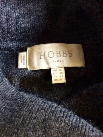 HOBBS DARK GREY POLO NECK LONG SLEEVE MERINO WOOL KNIT DRESS SIZE 12