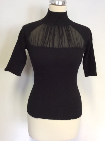 KAREN MILLEN BLACK SILK INSERT SHORT SLEEVE JUMPER SIZE 2 UK 10/12