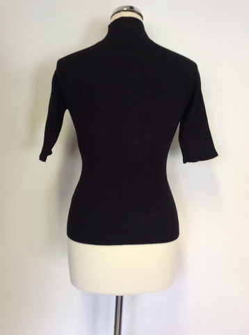 KAREN MILLEN BLACK SILK INSERT SHORT SLEEVE JUMPER SIZE 2 UK 10/12