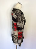 OUI BLACK,GREY & RED 'LONDON CALLING' PRINT LONG SLEEVE TOP SIZE 16