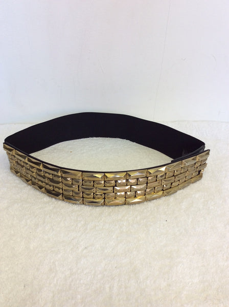 TED BAKER BLACK ELASTICATED & GOLD METAL TRIM BELT SIZE 4-6 UK M/L