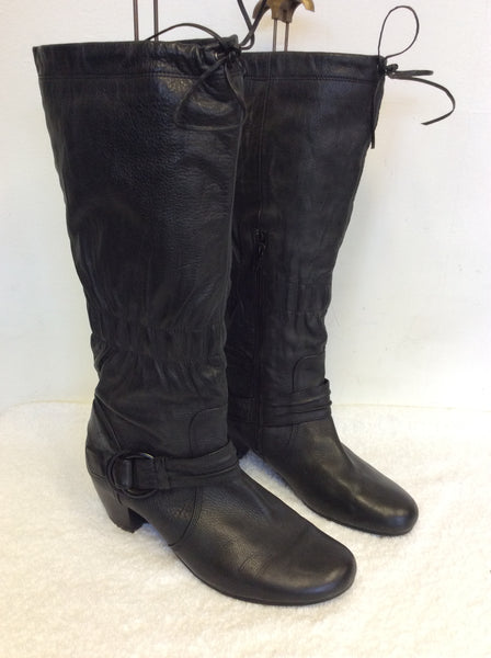 HOGL BLACK LEATHER BUCKLE TRIM KNEE LENGTH BOOTS SIZE 8/42