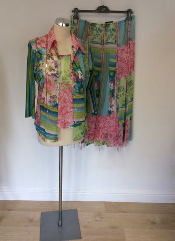 VERSE MULTI COLOURED PRINT SHIRT,TOP & SKIRT SIZE 42 UK 14