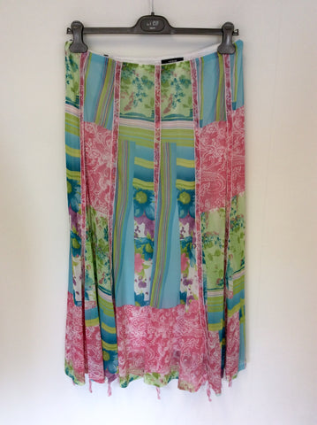 VERSE MULTI COLOURED PRINT SHIRT,TOP & SKIRT SIZE 42 UK 14