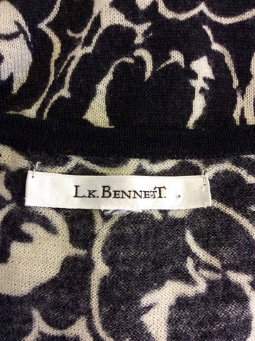 LK BENNETT BLACK & IVORY PRINT WOOL CARDIGAN SIZE 14