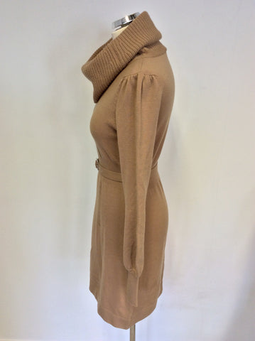 KAREN MILLEN CAMEL WOOL BLEND KNIT DRESS SIZE 3 UK S/M