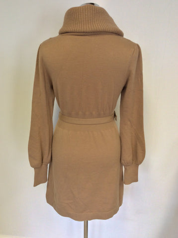 KAREN MILLEN CAMEL WOOL BLEND KNIT DRESS SIZE 3 UK S/M