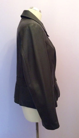 Marks & Spencer Dark Olive Green Leather Jacket Size 18 - Whispers Dress Agency - Sold - 2