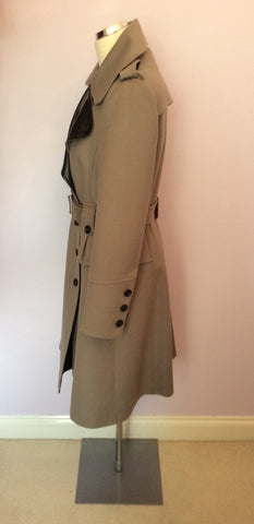 Karen Millen Mink Wool & Cashmere Blend With Black Faux Leather Trim Coat Size 14 - Whispers Dress Agency - Sold - 3