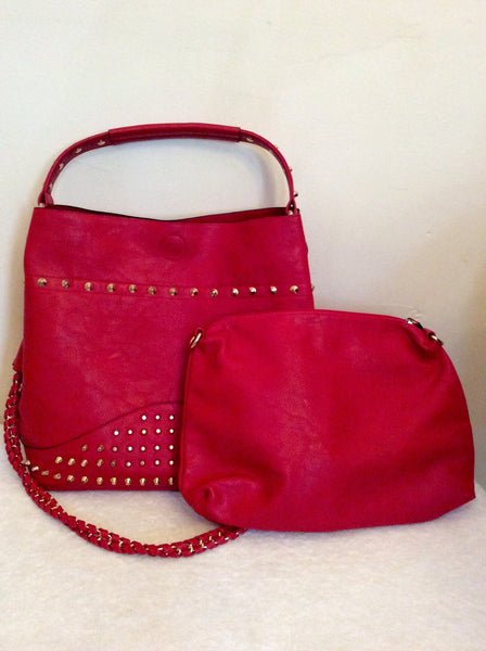 Large Red Leather Studded Shoulder Bag & Zip Top Bag - Whispers Dress Agency - Shoulder Bags - 1