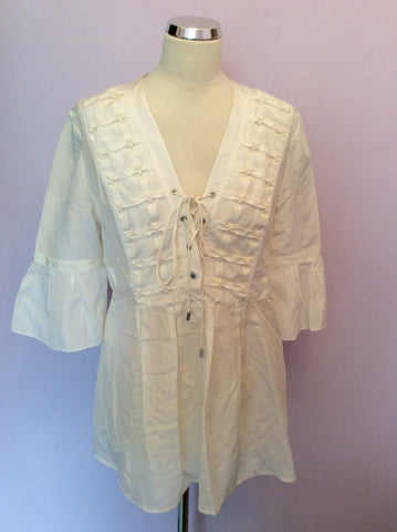 Karen Millen Ivory Silk & Cotton Smock Top Size 14 - Whispers Dress Agency - Sold - 1