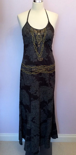 Marks & Spencer Dark Grey Print Maxi Dress Size 8 - Whispers Dress Agency - Sold - 1