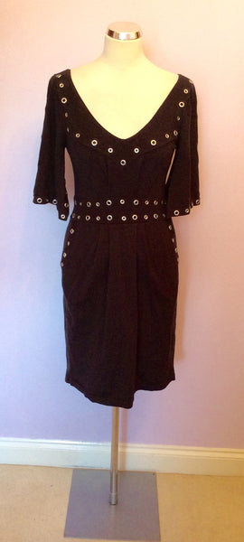 Temperley Black & Silver Rivet Trim Dress Size 10 - Whispers Dress Agency - Sold - 1