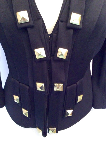 Temperley Black With Gold Metal Stud Trim Fitted Jacket Size 10 - Whispers Dress Agency - Womens Suits & Tailoring - 3