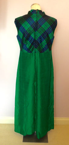 Vintage Wyndale 1960s Green & Blue Long Evening Dress Size 18 Fit 14/16 - Whispers Dress Agency - Sold - 3